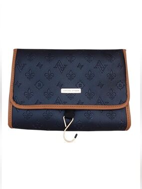 Adrienne Vittadini Faux Leather Embossed Navy Toiletry  Organizer Travel Bag